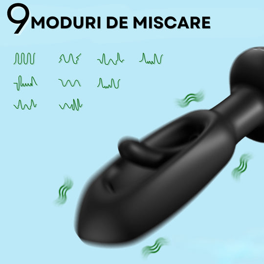 Vibrator LovePlay™ Anal Butt Plug, cu 9 moduri diferite de tapping, silentios, incarcare USB, design discret, din silicon, 14x2.5x8.5 cm - LovePlay