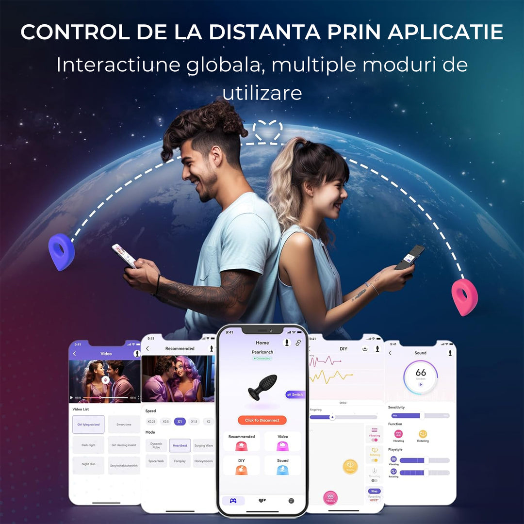 Dop Anal LovePlay™ TwistGasm, cu 7 moduri de rotatii, 7 moduri de vibratii, pentru stimulare anala si punct G, control prin aplicatie, telecomanda, rezistent la apa, din silicon, negru, diametru 35 mm - LovePlay