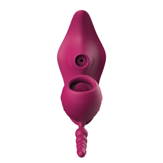 Vibrator LovePlay™ WarmTouch 3in1, 10 moduri de vibratie diferite, stimulare tripla: anala, vaginala si clitoridiana, control de la distanta prin telecomanda wireless, rezistent la apa, din silicon, mov, silentios, lungime inserabila 9.7 cm - LovePlay
