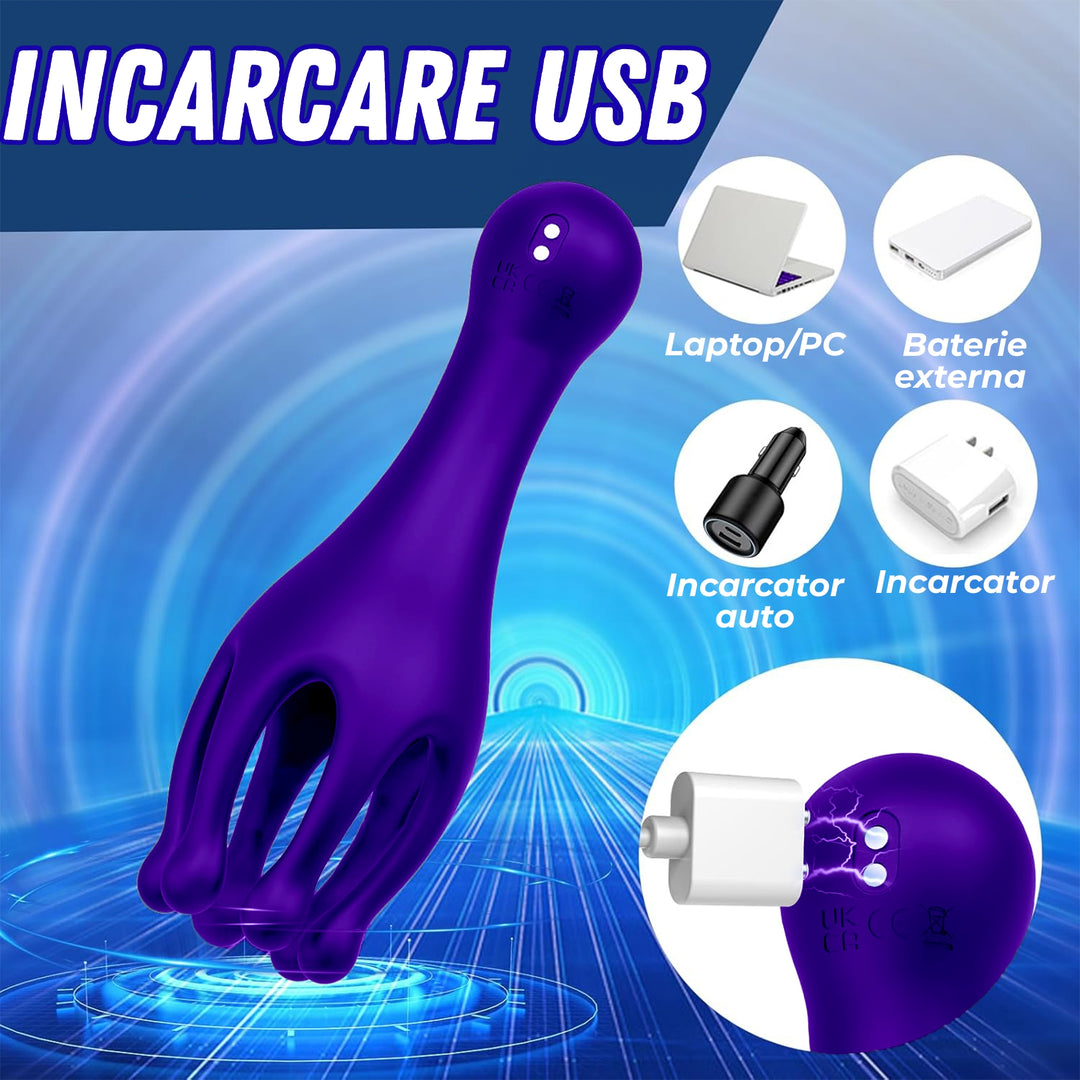 Masturbator oral LovePlay™ OctiHer, cu 10 tipuri diferite de vibratie, functie de handjob, rezistent la apa, din silicon premium, incarcare USB - LovePlay