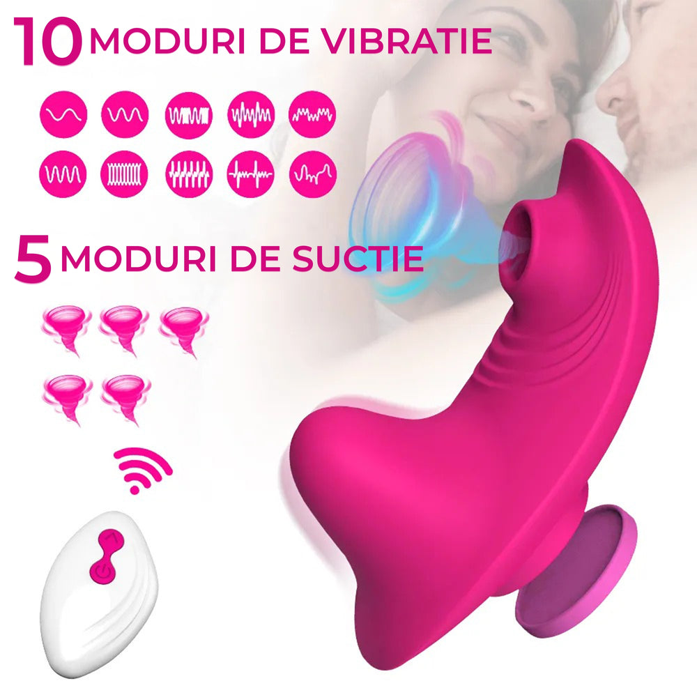 Vibrator Wearable Obsessia® IntimaGo, compact si invizibil, cu vibratii si suctie, control wireless cu telecomanda, silentios, rezistent la apa, reincarcabil magnetic USB, jucarii sexuale premium