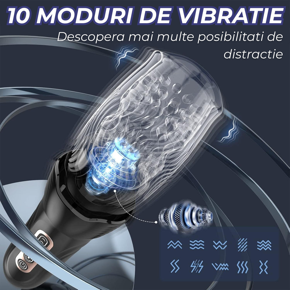 Masturbator automat Obsessia RotateX, 10 vibrații, rotație, control aplicație, efect realist, negru