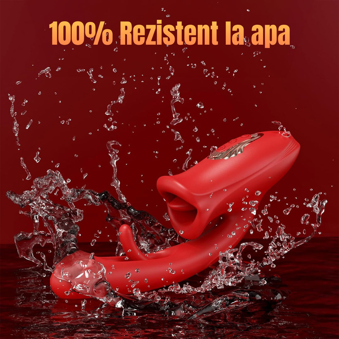 Vibrator inteligent LovePlay™ LickMe, cu limba flexibila si dildo, 9 moduri de lins, vibratie si pulsatie, control prin aplicatie, silicon lichid, rezistent la apa, pentru stimulare clitoridiana, anala si a sfarcurilor - LovePlay