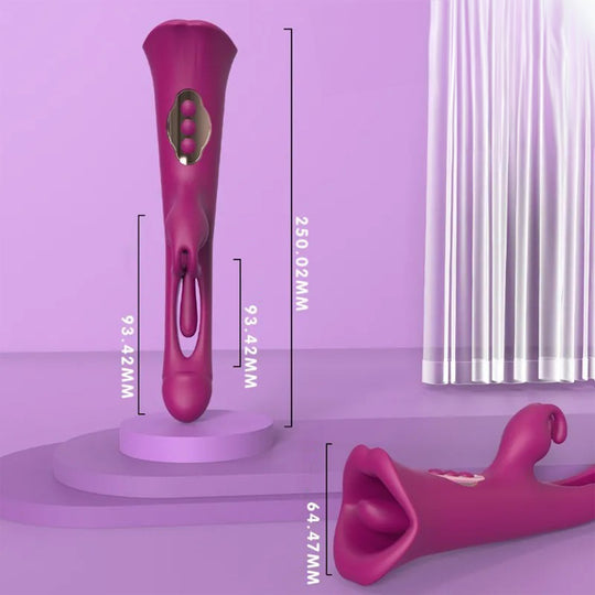 Vibrator LovePlay™ TripleJoy 3in1 cu 9 feluri diferite de vibratie, suctie si stimulare clitoridiană, efect de stimulare orala, incarcare magnetica USB, rezistent la apa, silentios, usor de curatat, 25 x 6 cm, 249 g - LovePlay