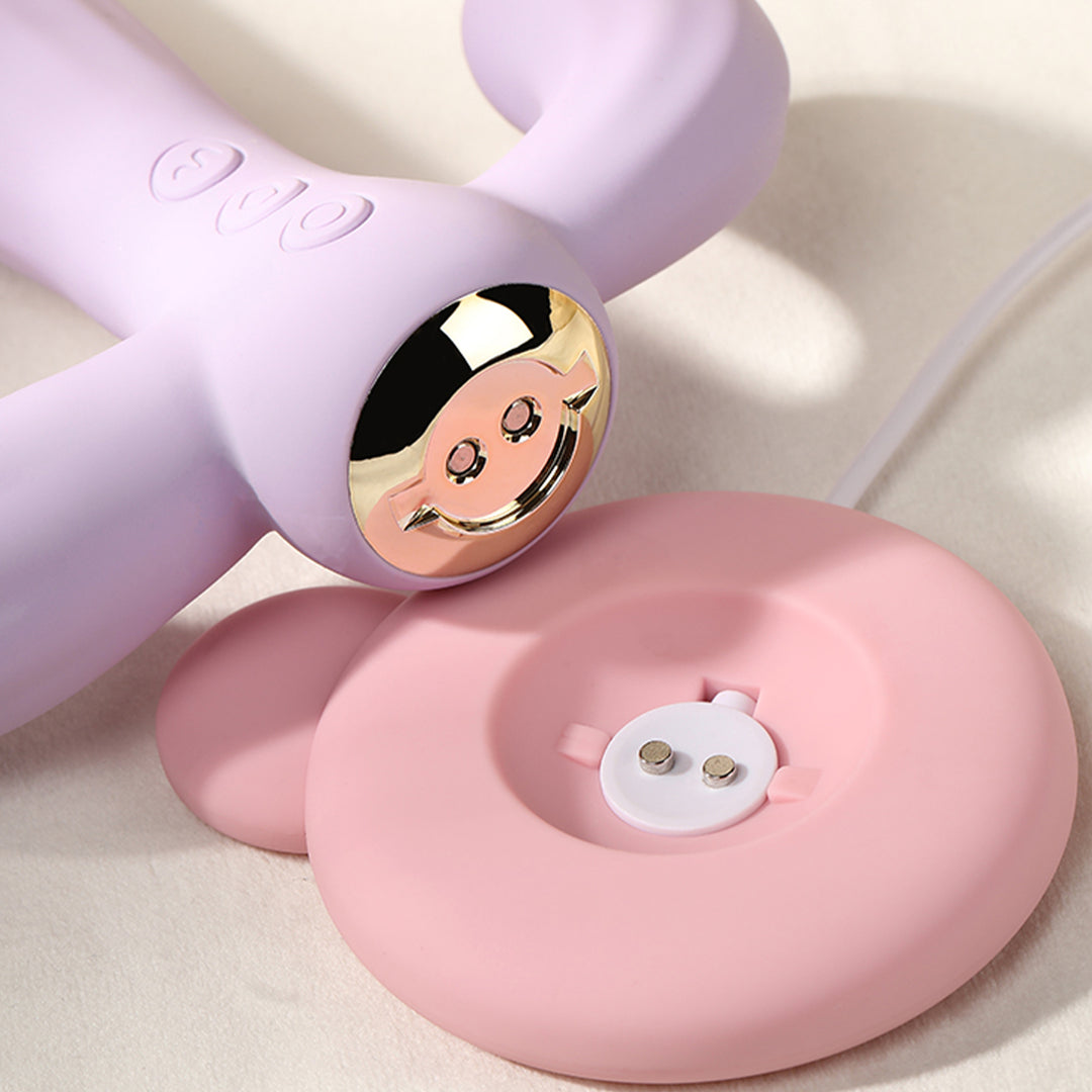 Vibrator LovePlay™ Cactus cu 10 tipuri diferite de vibratie si suctie, stimulare tripla, punctul G, punctul C si anal, din silicon, mov, rezistent la apa, incarcare magnetica, design discret, usor de folosit - LovePlay