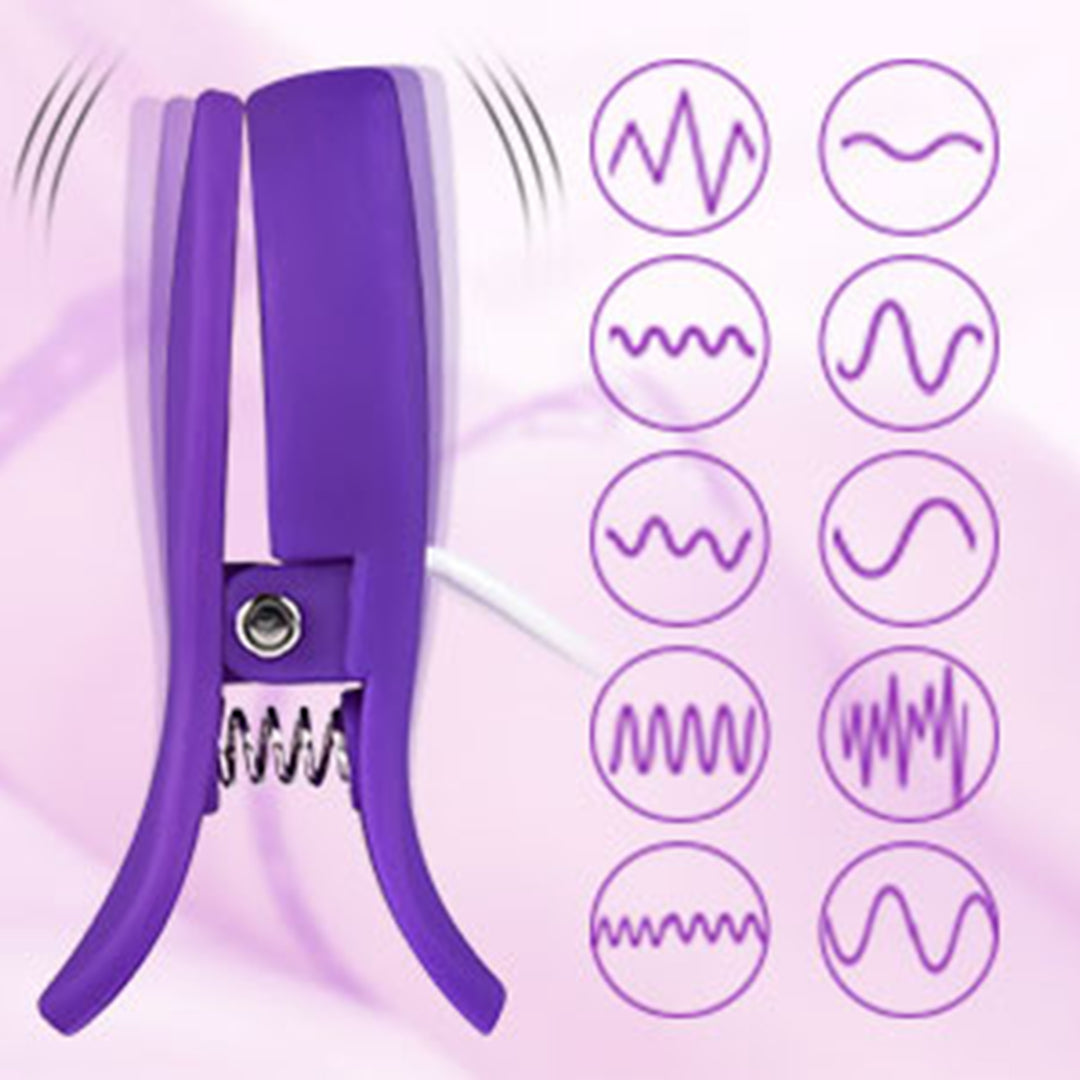 Vibrator LovePlay™ 2 in 1 NippleLove, 10 tipuri diferite de vibratie, cu clips pentru sfarcuri, stimularea clitorisului si a sanilor, silentios, rezistent la apa, control prin telecomanda, din silicon, mov - LovePlay