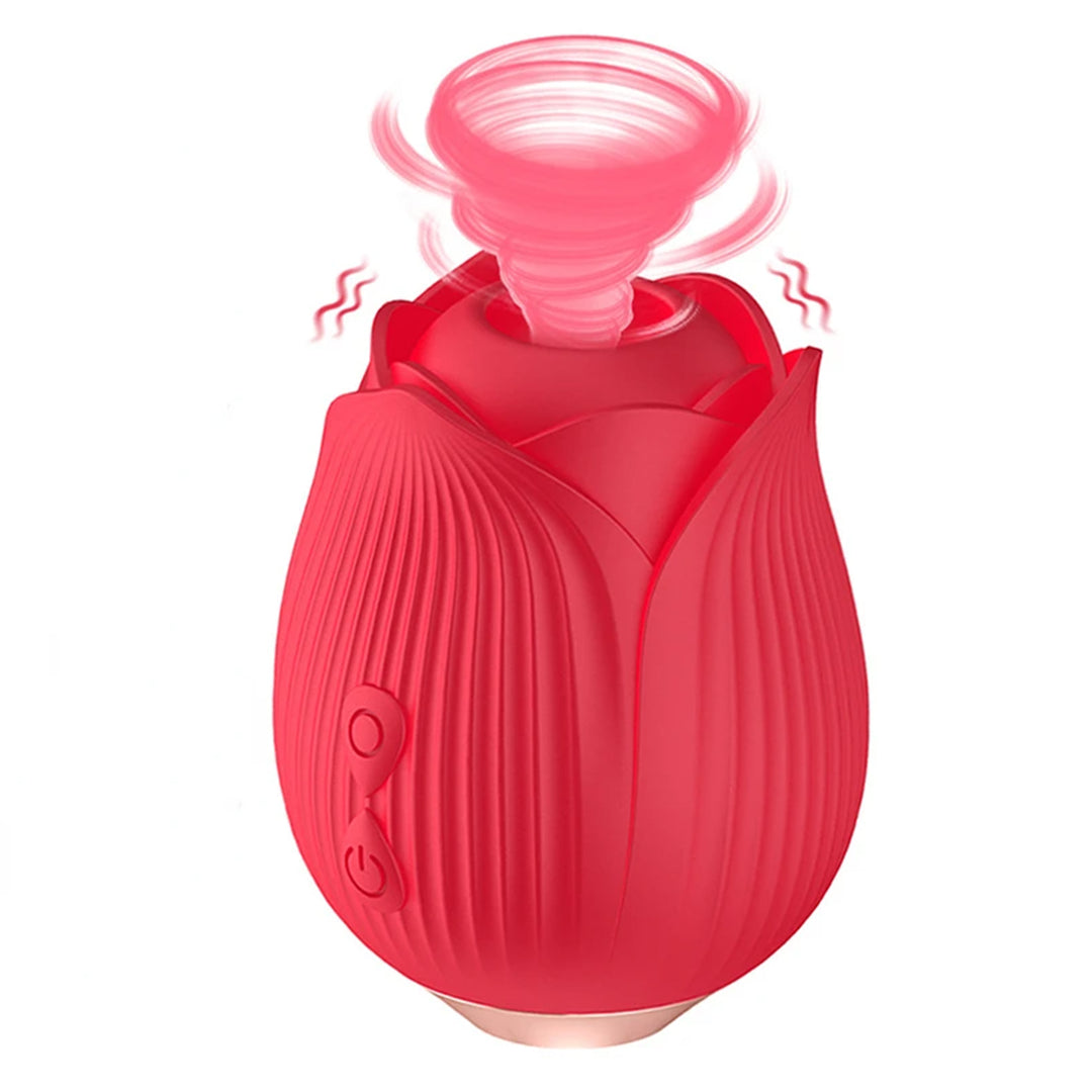 Vibrator LovePlay™ RedRose, cu 10 moduri de vibratie diferite, functie de suctiune, pentru stimularea sanilor si a clitorisului, design discret, rezistent la apa, rosu, reincarcabil prin cablu usb - LovePlay