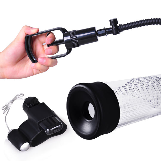 Pompa LovaPlay™ BiggerP pentru marirea penisului in lungime si circumferinta, cu vid, usor de folosit, din silicon, neagra, 7 x 20 cm - LovePlay