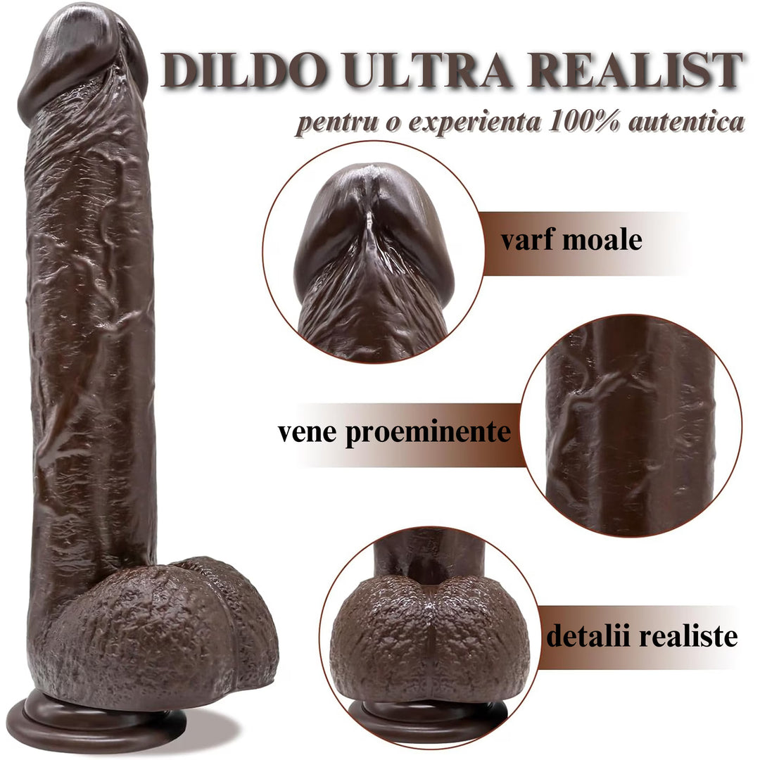 Dildo Ultra-Realistic Loveplay™️ BetterThanHim negru, cu vene proeminente, cu 10 frecvente diferite de vibratie, 7 frecvente diferite de penetrare, cu functie de incalzire pana la 42 de grade, lungime inserabila 16cm, rezistent la apa, din silicon, - LovePlay