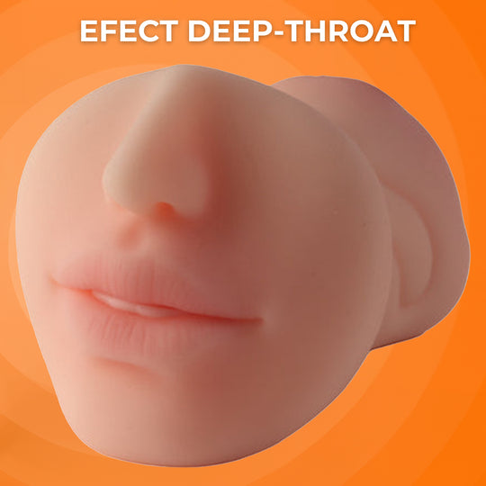 Masturbator ultra-realist 3 gauri LovePlay™ MissHer, din silicon premium non-toxic, stimulare orala si efect deep throat, canal oral, vaginal si anal cu striatii 3D, design turnat pe model real, usor de curatat, rezistent la apa - LovePlay