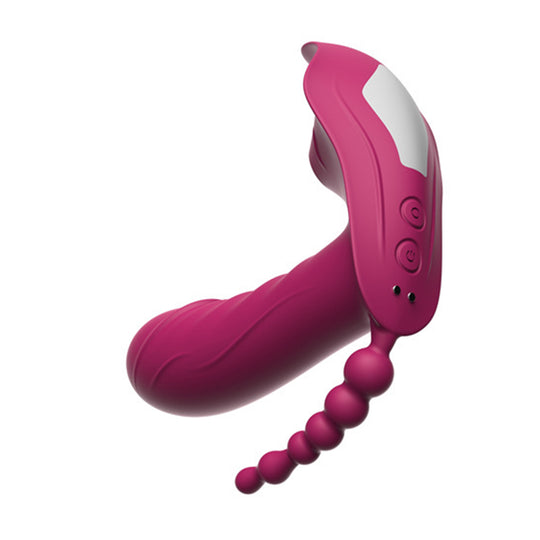 Vibrator LovePlay™ WarmTouch 3in1, 10 moduri de vibratie diferite, stimulare tripla: anala, vaginala si clitoridiana, control de la distanta prin telecomanda wireless, rezistent la apa, din silicon, mov, silentios, lungime inserabila 9.7 cm - LovePlay