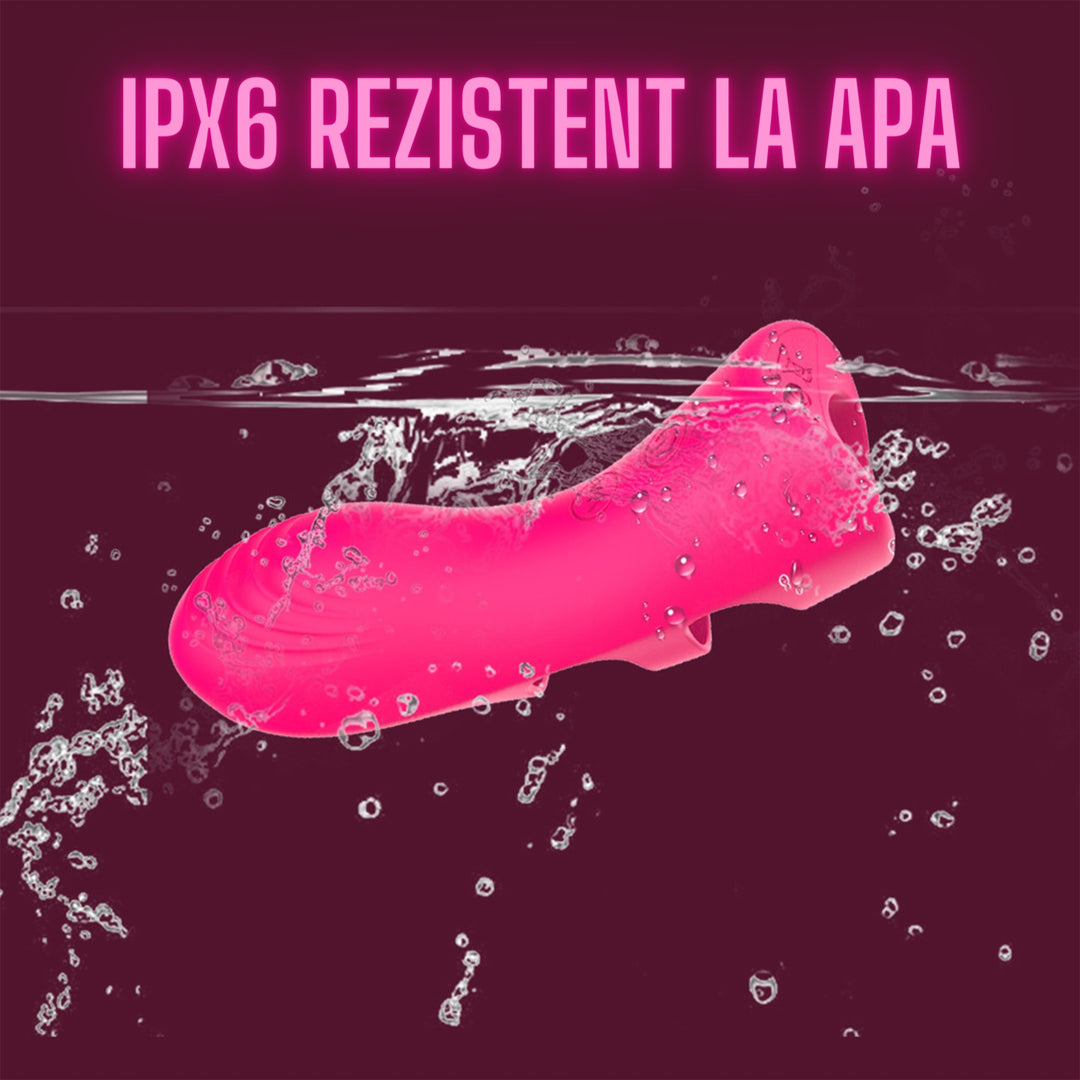 Vibrator LovePlay™ FingerVibe atasabil, cu 10 tipuri de vibratie diferite, rezistent la apa, silentios, incarcare prin USB, stimulare punct G si C, de dimensiuni mici, usor de transportat, din silicon, roz, elastic, 10, 5 x 3, 7 cm - LovePlay