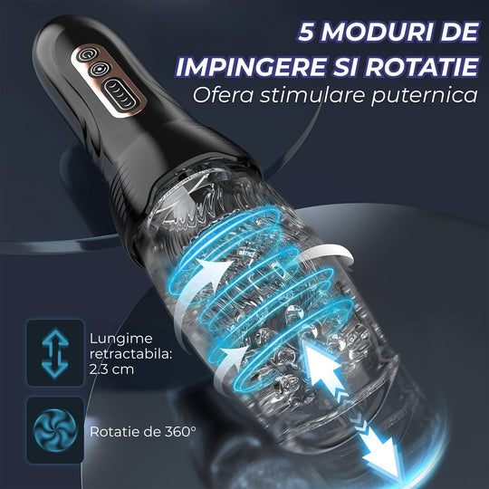 Masturbator automat Obsessia® RotateX, 10 moduri de vibratii si 5 nivele de rotatie, efect ultra-realist, senzatie intensa cu functie de orgasm, jucarii sexuale cu control prin aplicatie, rezistent la apa