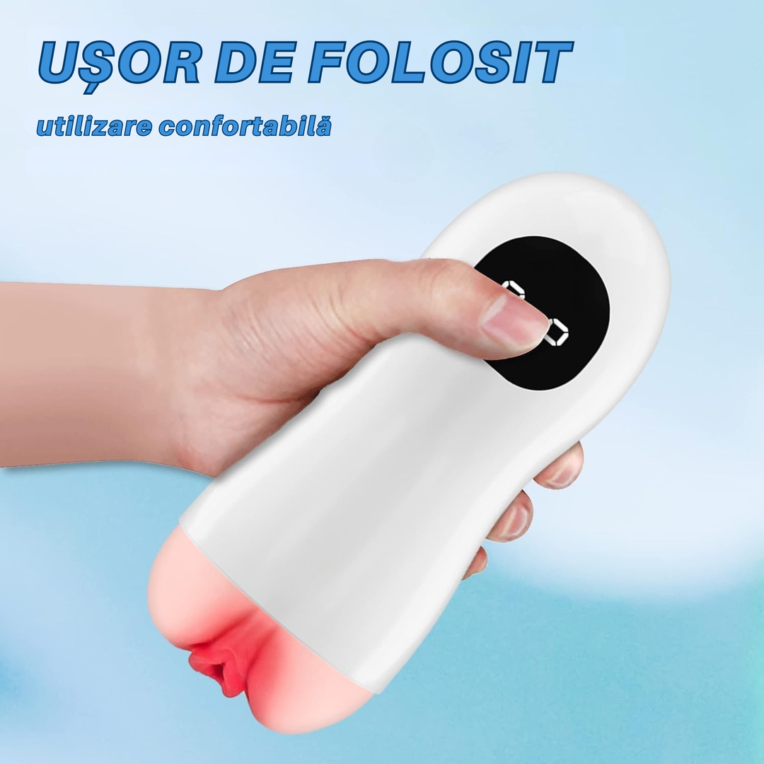 Masturbator automat Obsessia JoyStick, vibrații puternice, interior silicon realist, 20 x 6 cm, alb