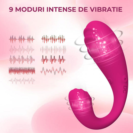 Vibrator 2in1 LovePlay™ Delfy, cu 9 tipuri diferite de vibratie, cu striatii, pentru stimulare vaginala si clitoridiana, rezistent la apa, control de la distanta prin aplicatie, incarcare USB, 9.2 x 1.8 cm - LovePlay