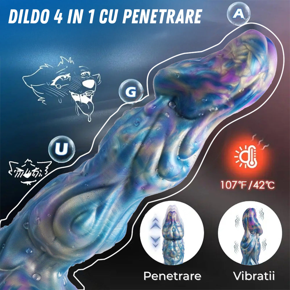 Dildo automat Fantasy Obsessia® cu thrusting și vibrații 4 în 1, încălzire 42°C, telecomandă wireless, 25.3 cm