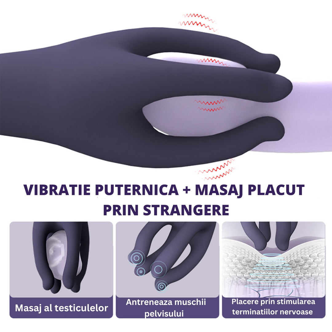 Masturbator oral LovePlay™ OctiHer, cu 10 tipuri diferite de vibratie, functie de handjob, rezistent la apa, din silicon premium, incarcare USB - LovePlay