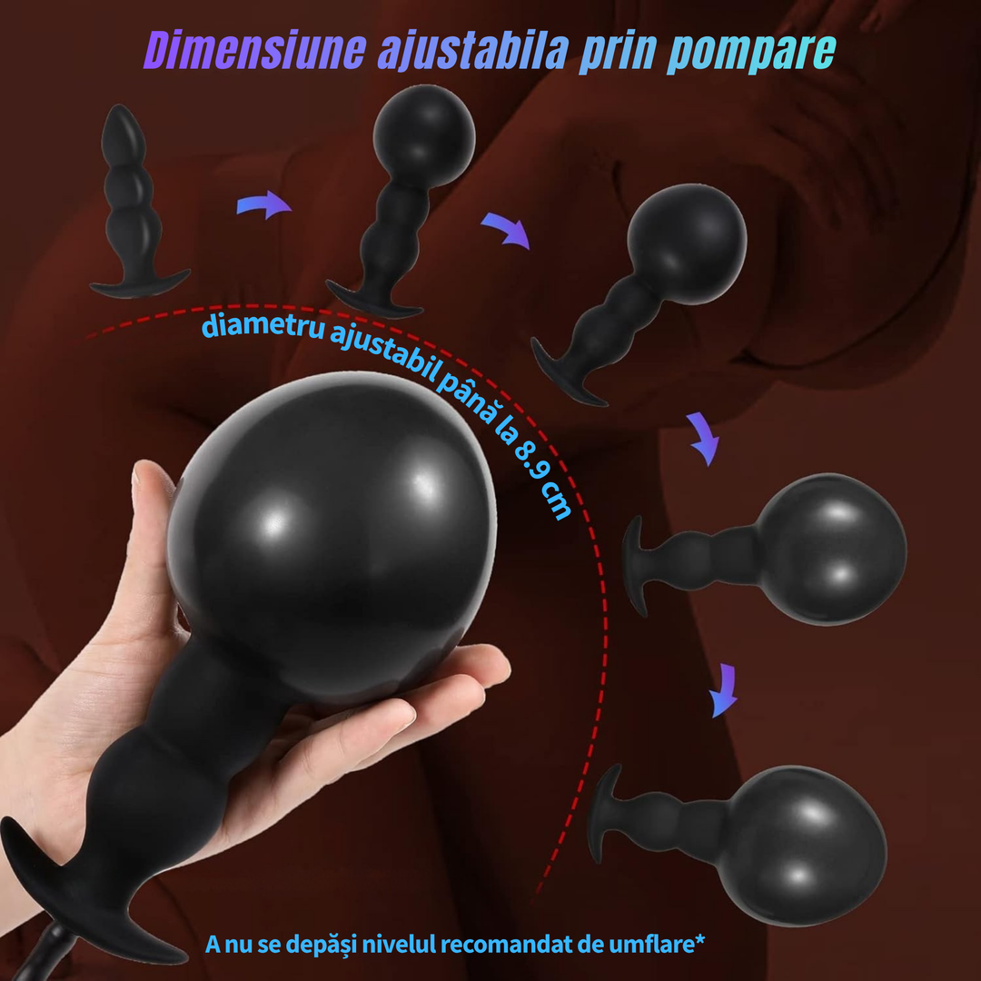 Dop anal gonflabil Obsessia® AirPlug, control manual al dimensiunii, design ergonomic, bază de siguranță, negru