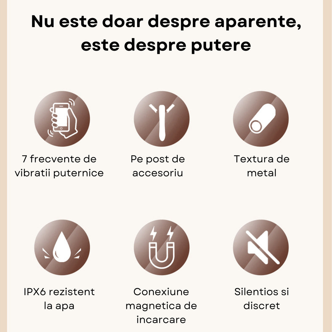 Vibrator LovePlay™ BulletProof, sub forma de colier, cu 7 tipuri de vibratie, stimulare puncte C si G, din metal, silentios, magnetic, incarcare magnetica, rezistent la apa, design discret, usor de curatat si transportat - LovePlay