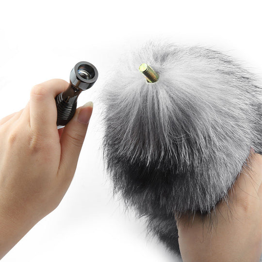 Dop anal LovePlay™ Foxy, din metal, cu accesoriu coada din blana gri, pentru jocuri de rol in cuplu - LovePlay