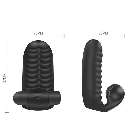 Vibrator LovePlay™ TwoFingers, 10 moduri diferite de vibratie, cu striatii, stimulare clitoris si punct G, silentios, reincarcabil, rezistent la apa, atasabil, usor de curatat si transportat, design discret, din silicon, negru - LovePlay