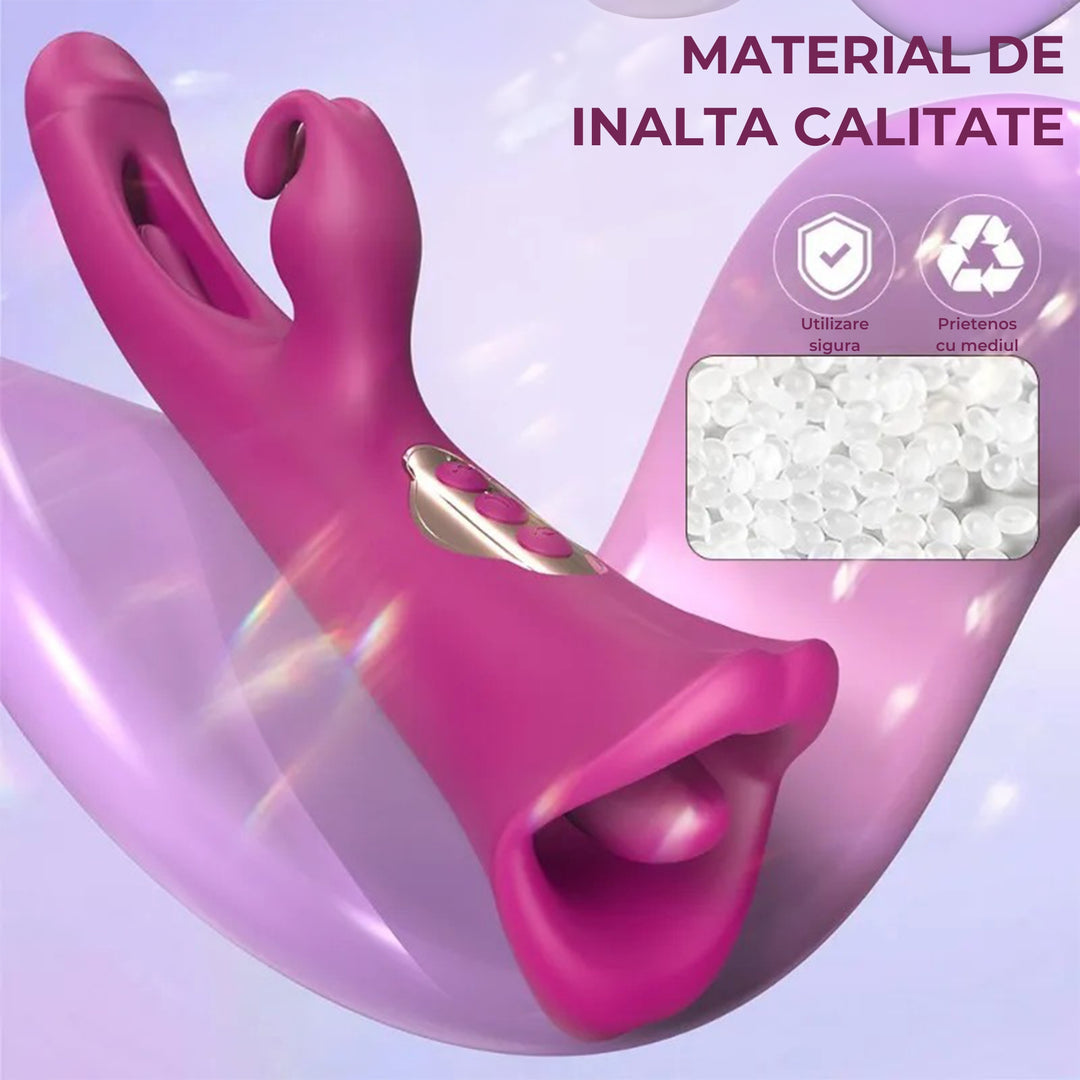 Vibrator LovePlay™ TripleJoy 3in1 cu 9 feluri diferite de vibratie, suctie si stimulare clitoridiană, efect de stimulare orala, incarcare magnetica USB, rezistent la apa, silentios, usor de curatat, 25 x 6 cm, 249 g - LovePlay