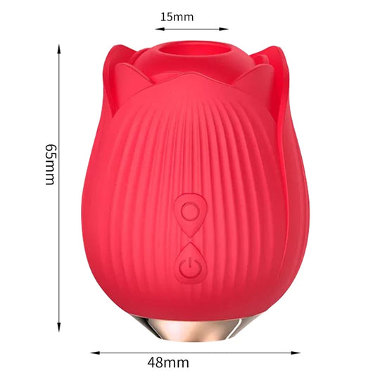 Vibrator LovePlay™ RedRose, cu 10 moduri de vibratie diferite, functie de suctiune, pentru stimularea sanilor si a clitorisului, design discret, rezistent la apa, rosu, reincarcabil prin cablu usb - LovePlay