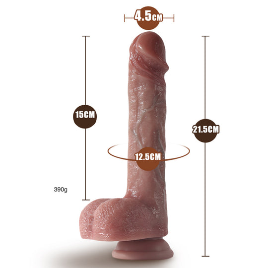 Dildo Ultra-Realistic Loveplay™ ClassicHim, cu vene proeminente, din silicon, cu 10 frecvente diferite de vibratie, 7 frecvente diferite de penetrare, cu functie de incalzire si rotatie, rezistent la apa, 15 cm x 12.5 cm - LovePlay