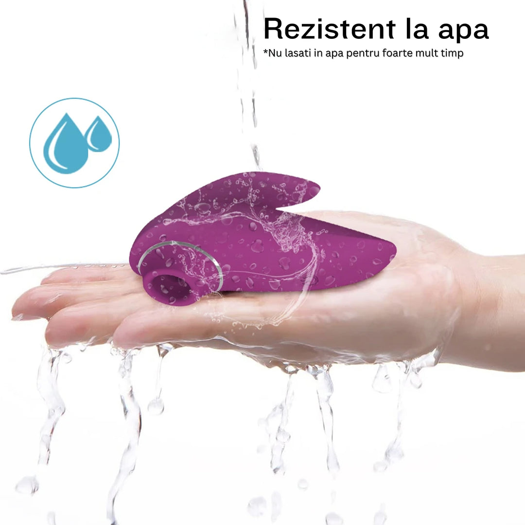 Vibrator 2 in 1 din silicon LovePlay™ Dual Pleasure, pentru femei, rezistent la apa, discret si usor de curatat, pentru stimularea clitoridiana si a sanilor, cu functie de suctiune, mov - LovePlay