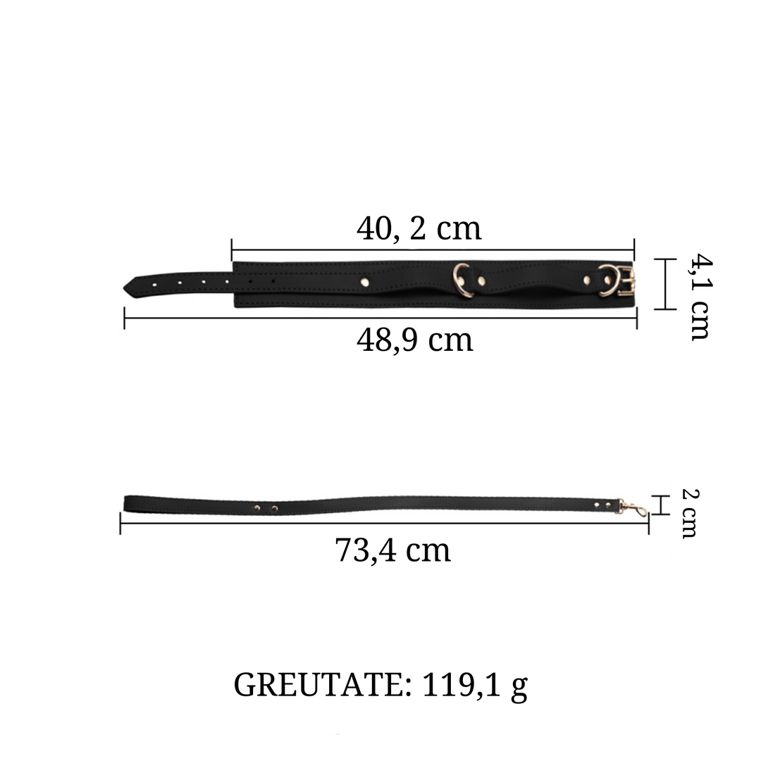 Set Complet de Accesorii BDSM, format din masca, lesa, zgarda din piele ecologica, catuse de maini si picioare, din piele ecologica, culoare negru - LovePlay