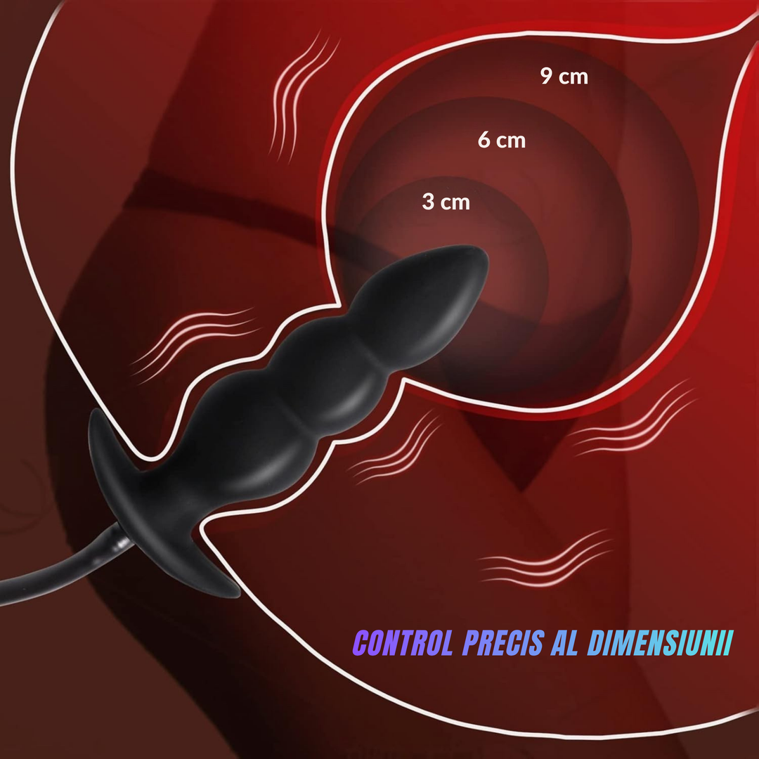 Dop anal gonflabil Obsessia® AirPlug, control manual al dimensiunii, design ergonomic, bază de siguranță, negru