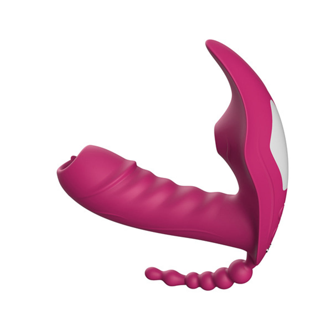 Vibrator LovePlay™ WarmTouch 3in1, 10 moduri de vibratie diferite, stimulare tripla: anala, vaginala si clitoridiana, control de la distanta prin telecomanda wireless, rezistent la apa, din silicon, mov, silentios, lungime inserabila 9.7 cm - LovePlay