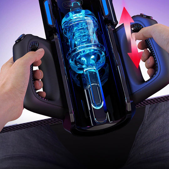 Masturbator Automat LovePlay™ ThrustPro, cu 700 miscari/minut, 10 moduri de suctiune si incalzire 360°, cu sunete interactive, manere si mansoane duble, incarcare USB - LovePlay