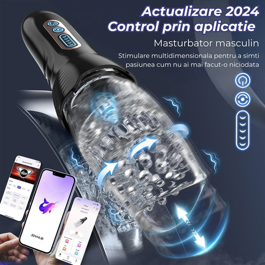 Masturbator automat Obsessia® RotateX, 10 moduri de vibratii si 5 nivele de rotatie, efect ultra-realist, senzatie intensa cu functie de orgasm, jucarii sexuale cu control prin aplicatie, rezistent la apa