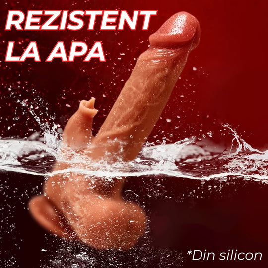 Dildo Ultra-Realistic Dual LovePlay DoubleHim, cu 10 tipuri diferite de vibratie, cu stimulare clitoridiana, control de la distanta prin telecomanda, cu vene proeminente, incarcare USB, rezistent la apa, din silicon, 21 cm - LovePlay