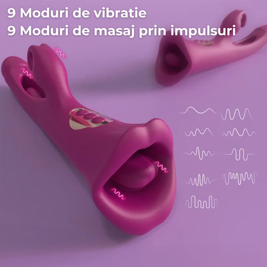 Vibrator LovePlay™ TripleJoy 3in1 cu 9 feluri diferite de vibratie, suctie si stimulare clitoridiană, efect de stimulare orala, incarcare magnetica USB, rezistent la apa, silentios, usor de curatat, 25 x 6 cm, 249 g - LovePlay