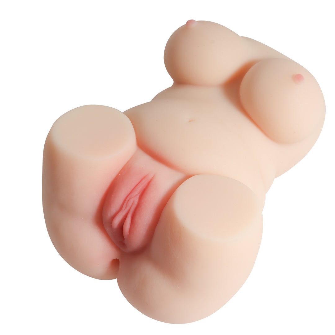 Masturbator doua canale LovePlay™ SexDoll plus size, ultra-realist, cu striatii 3D, din silicon premium non-toxic, design coapse anatomic, usor de curatat, din silicon elastic si rezistent la apa, 12 x 16 x 8 cm, 850 g - LovePlay