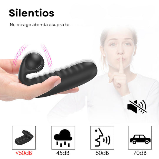 Vibrator LovePlay™ TwoFingers, 10 moduri diferite de vibratie, cu striatii, stimulare clitoris si punct G, silentios, reincarcabil, rezistent la apa, atasabil, usor de curatat si transportat, design discret, din silicon, negru - LovePlay