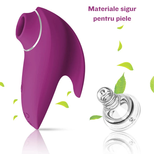 Vibrator 2 in 1 din silicon LovePlay™ Dual Pleasure, pentru femei, rezistent la apa, discret si usor de curatat, pentru stimularea clitoridiana si a sanilor, cu functie de suctiune, mov - LovePlay