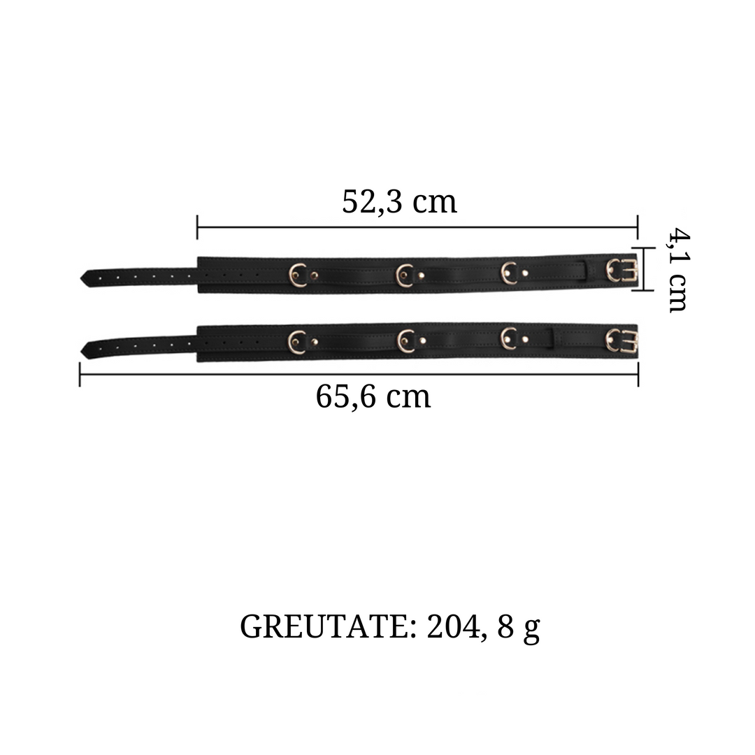 Set Complet de Accesorii BDSM, format din masca, lesa, zgarda din piele ecologica, catuse de maini si picioare, din piele ecologica, culoare negru - LovePlay