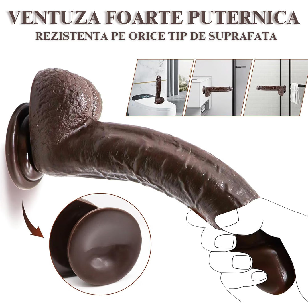 Dildo Ultra-Realistic Loveplay™️ BetterThanHim negru, cu vene proeminente, cu 10 frecvente diferite de vibratie, 7 frecvente diferite de penetrare, cu functie de incalzire pana la 42 de grade, lungime inserabila 16cm, rezistent la apa, din silicon, - LovePlay