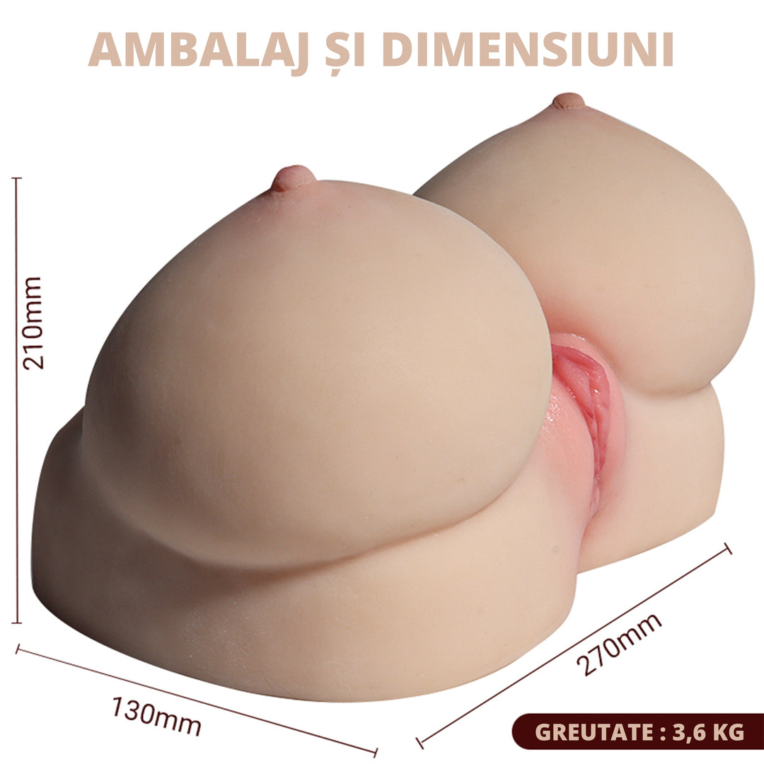 Masturbator LovePlay™ BigBoobs, cu un canal tip vagin cu striatii 3D, model ultra-realist din silicon de inalta calitate, rezistent la apa, greutate 3.6 kg - LovePlay