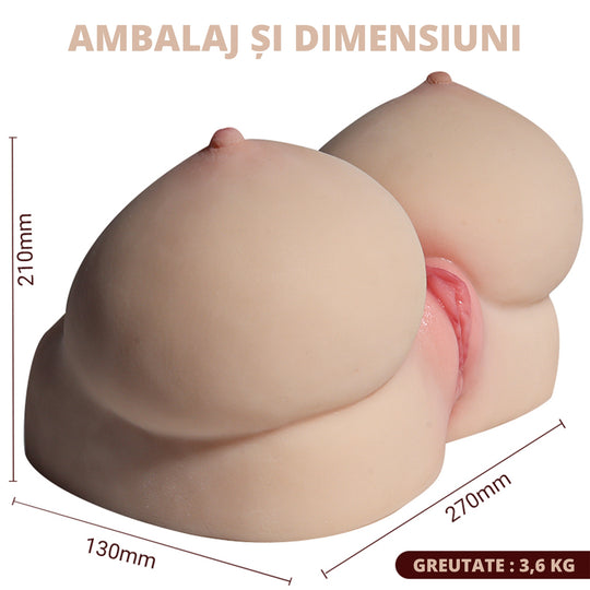Masturbator LovePlay™ BigBoobs, cu un canal tip vagin cu striatii 3D, model ultra-realist din silicon de inalta calitate, rezistent la apa, greutate 3.6 kg - LovePlay