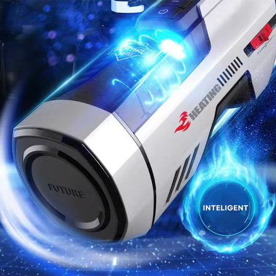 Masturbator Automat LovePlay™ FuturePro, 10 Viteze, 10 Moduri de Suctiune, Incalzire 360° cu Aer Cald 40°C, Piston Dual cu Volante, Miscare Telescopica Reglabila 2–12 cm, Silicon Premium, Alb - LovePlay