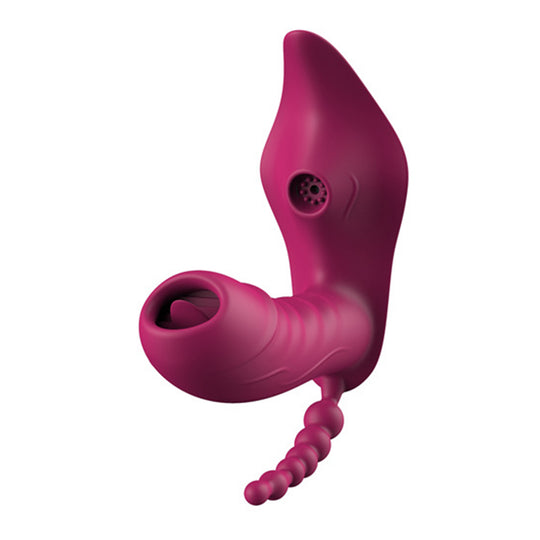 Vibrator LovePlay™ WarmTouch 3in1, 10 moduri de vibratie diferite, stimulare tripla: anala, vaginala si clitoridiana, control de la distanta prin telecomanda wireless, rezistent la apa, din silicon, mov, silentios, lungime inserabila 9.7 cm - LovePlay
