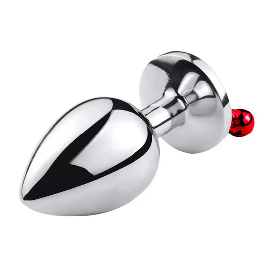 Dop anal Obsessia GoodGirl, cu clopoței și bijuterie roșie, oțel inoxidabil, M, 8.2 x 3.3 cm, argintiu