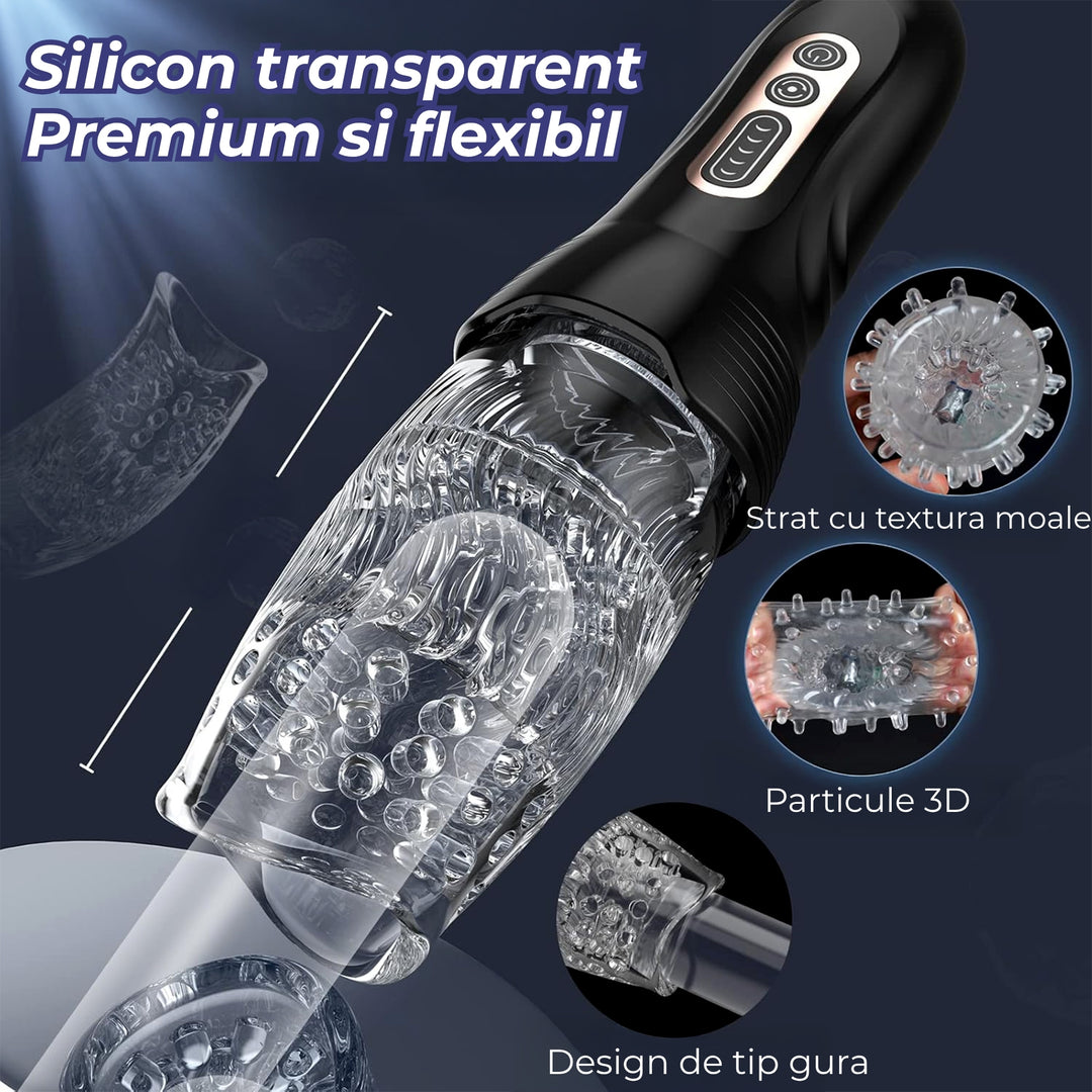 Masturbator automat Obsessia® RotateX, 10 moduri de vibratii si 5 nivele de rotatie, efect ultra-realist, senzatie intensa cu functie de orgasm, jucarii sexuale cu control prin aplicatie, rezistent la apa