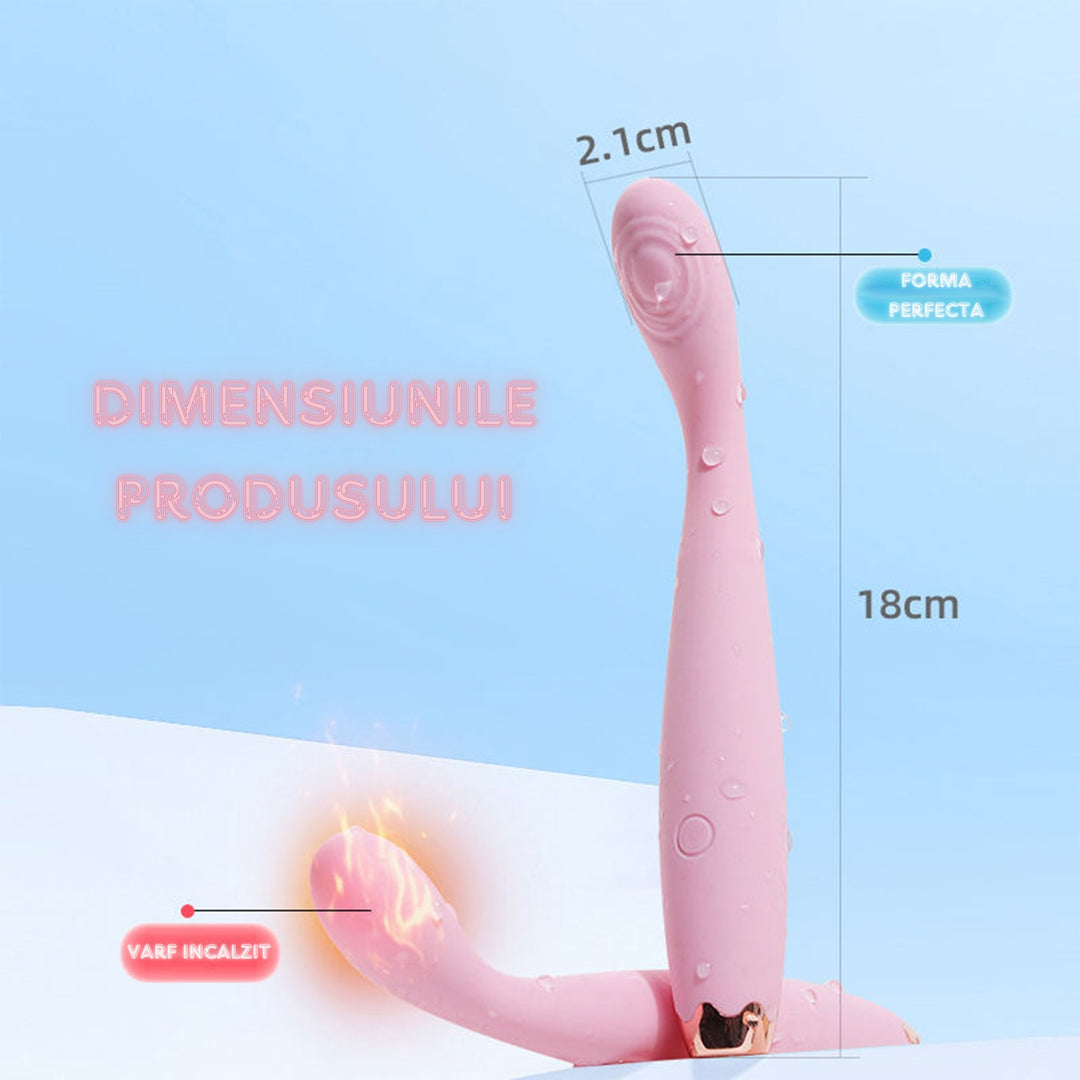 Vibrator LovePlay™ PleasurePen, multifunctional, cu 7 tipuri de vibratie, stimulare punct G, silentios, rezistent la apa, incarcare prin USB, design discret, usor de transportat si curatat, din silicon, roz, 18, 5 x 8, 5 cm, 87 g - LovePlay