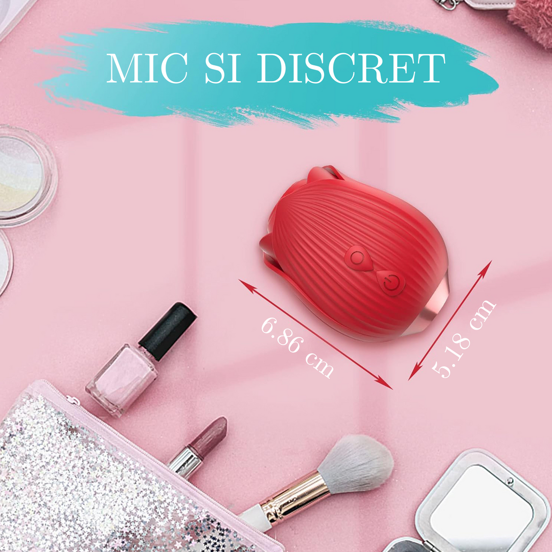 Vibrator LovePlay™ RedRose, cu 10 moduri de vibratie diferite, functie de suctiune, pentru stimularea sanilor si a clitorisului, design discret, rezistent la apa, rosu, reincarcabil prin cablu usb - LovePlay