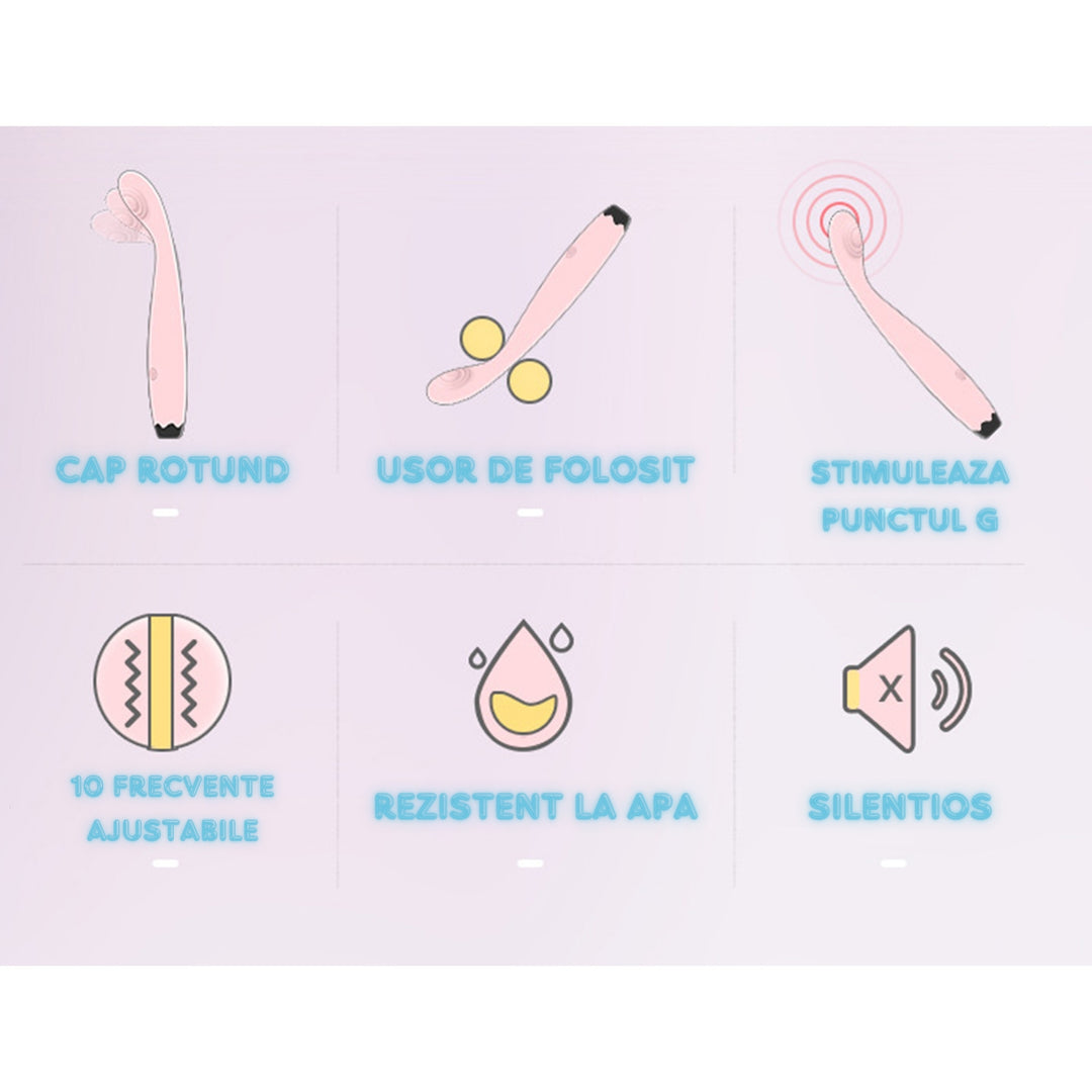 Vibrator LovePlay™ PleasurePen, multifunctional, cu 7 tipuri de vibratie, stimulare punct G, silentios, rezistent la apa, incarcare prin USB, design discret, usor de transportat si curatat, din silicon, roz, 18, 5 x 8, 5 cm, 87 g - LovePlay